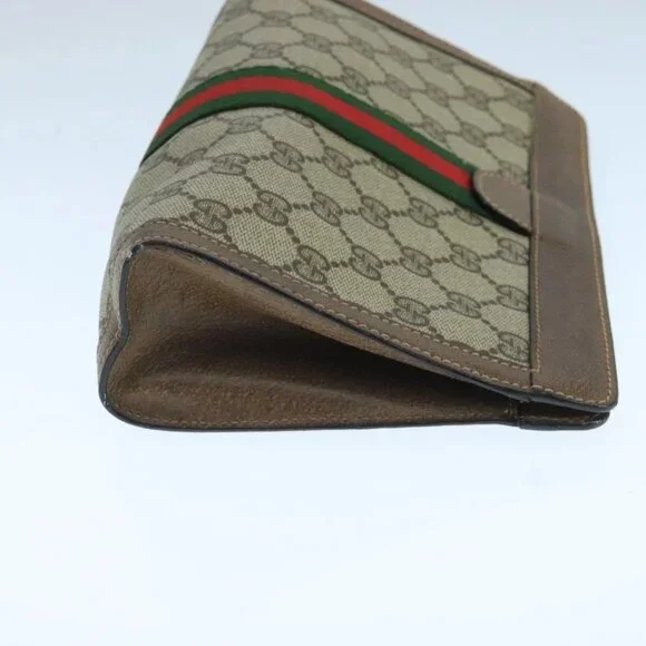 GUCCI GG Supreme Web Sherry Line Clutch Bag PVC Beige Red